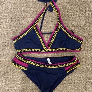 Navy Bikini with Pink and Yellow Trim
